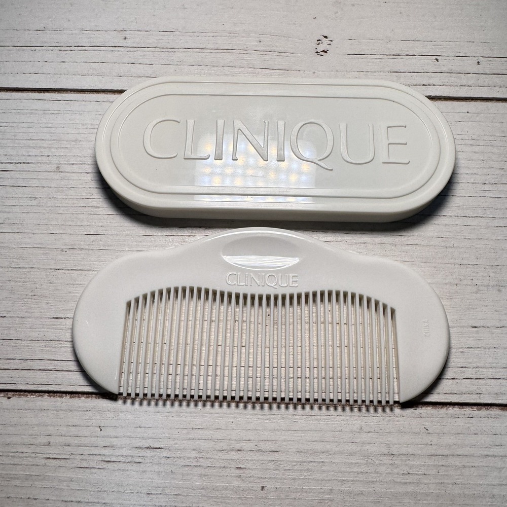 Clinique‎ Comb Mirror Compact Set Vintage Travel Snap Together White Plastic